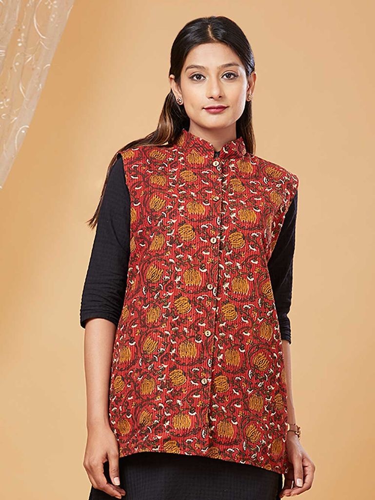 Buy Multicolor Hand Block Printed Cotton Jacket online at Theloom