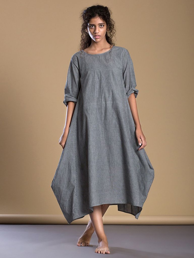 Buy Grey Cotton Cowl Dress online at Theloom