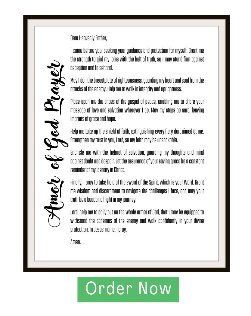 prayer for the full armor of God printable 