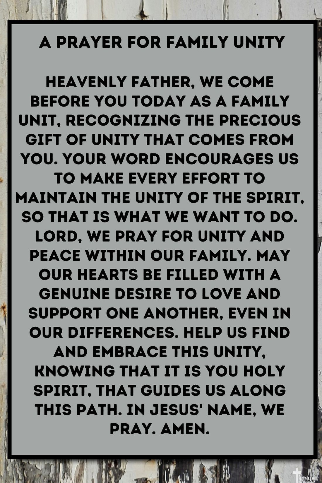 A Prayer for Family Unity on grey background