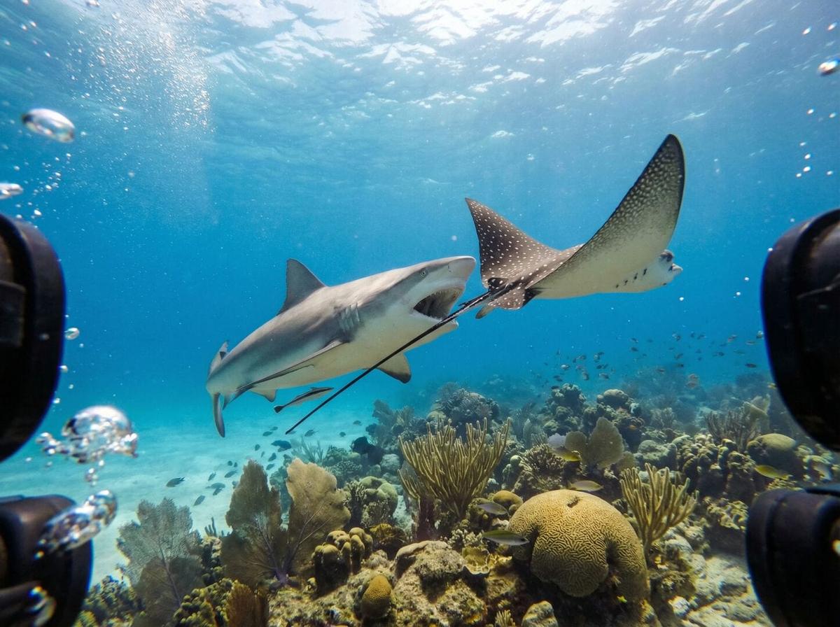 Dramatic Shark-Ray Encounter Near Tulum Beach Caught on Camera Dramatic Shark-Ray Encounter Near Tulum Beach Caught on Camera
