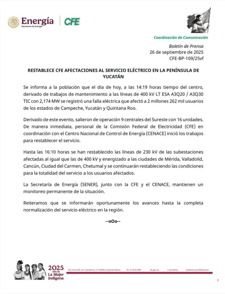 What caused the blackout across the Yucatán Peninsula? - Photo 1 What caused the blackout across the Yucatán Peninsula? - Photo 1