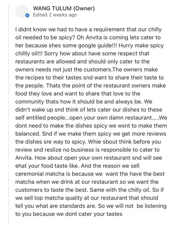 Wang Tulum Turns Up the Heat After Review Says Chili Oil Wasn’t Spicy - Photo 3 Wang Tulum Turns Up the Heat After Review Says Chili Oil Wasn’t Spicy - Photo 3
