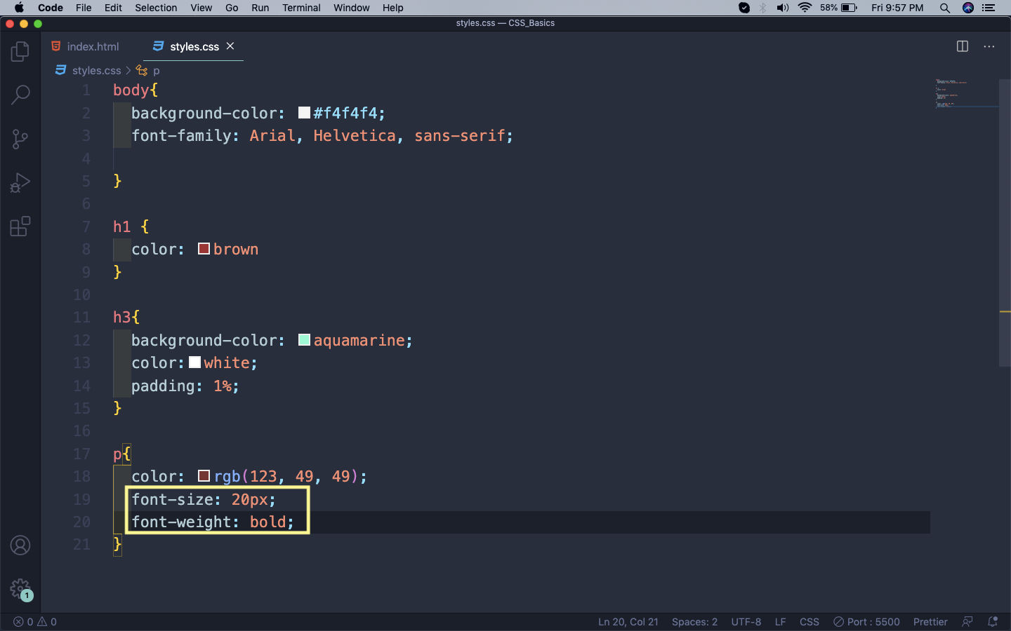 font-size and font-weight