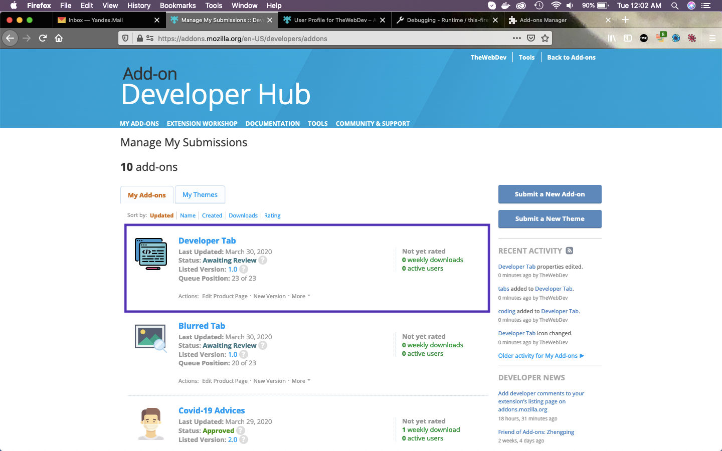 Developer Tab