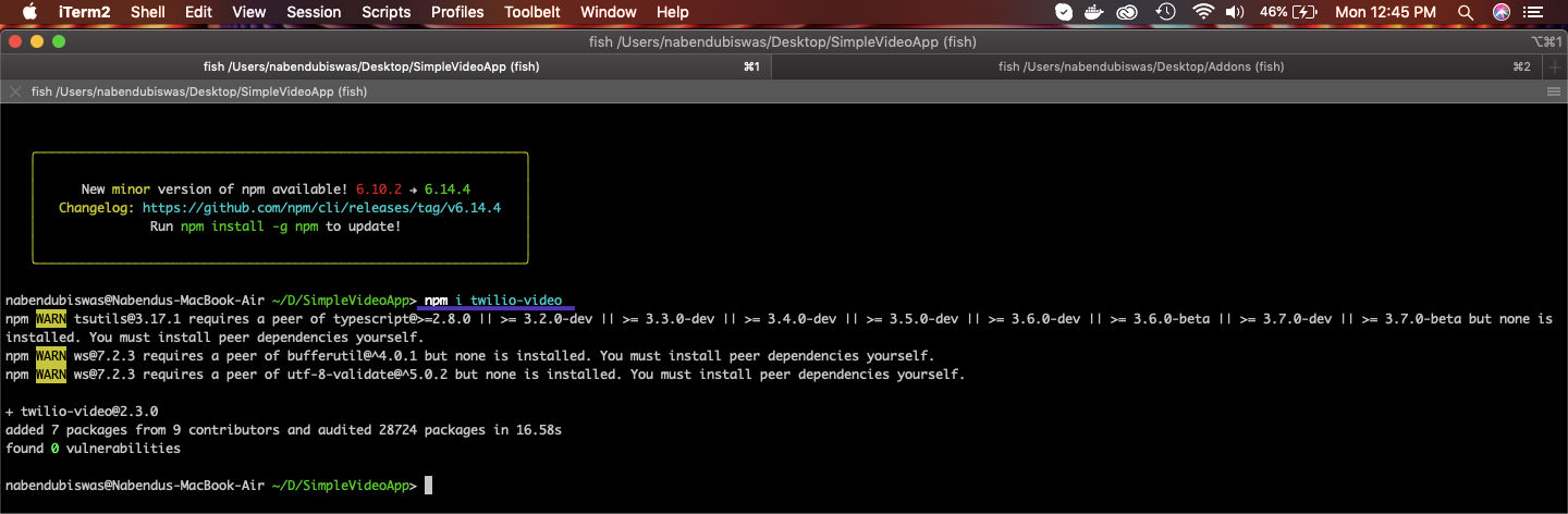npm i twilio-video