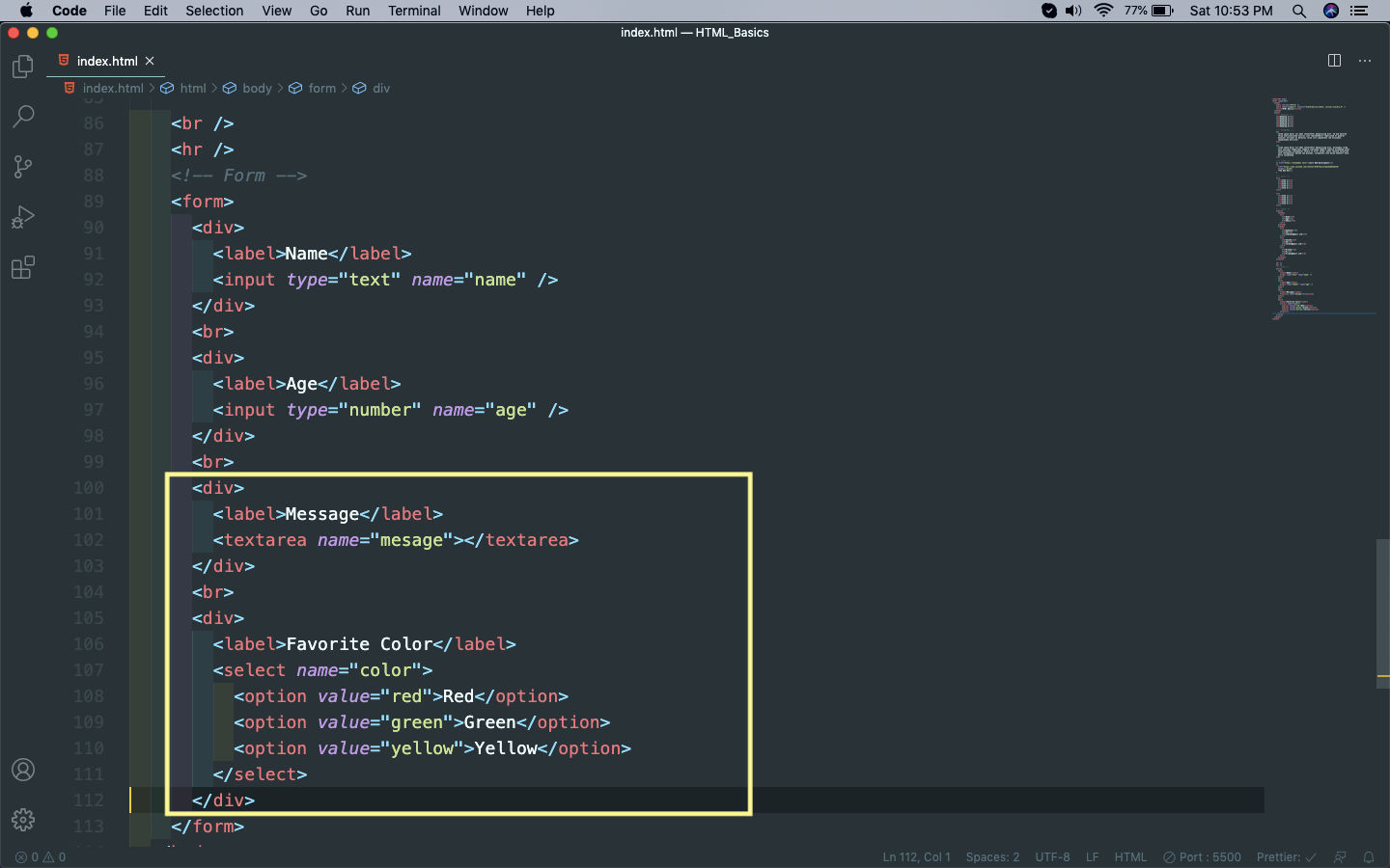 Textarea and select