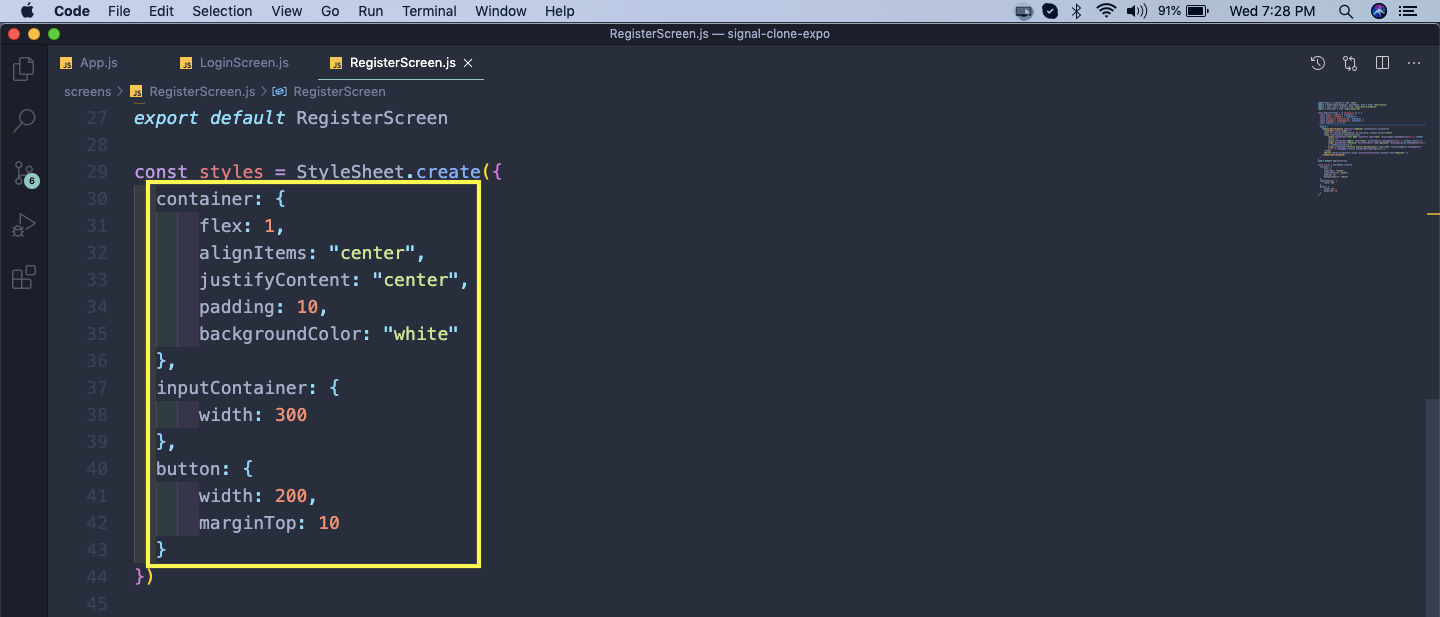 RegisterScreen.js