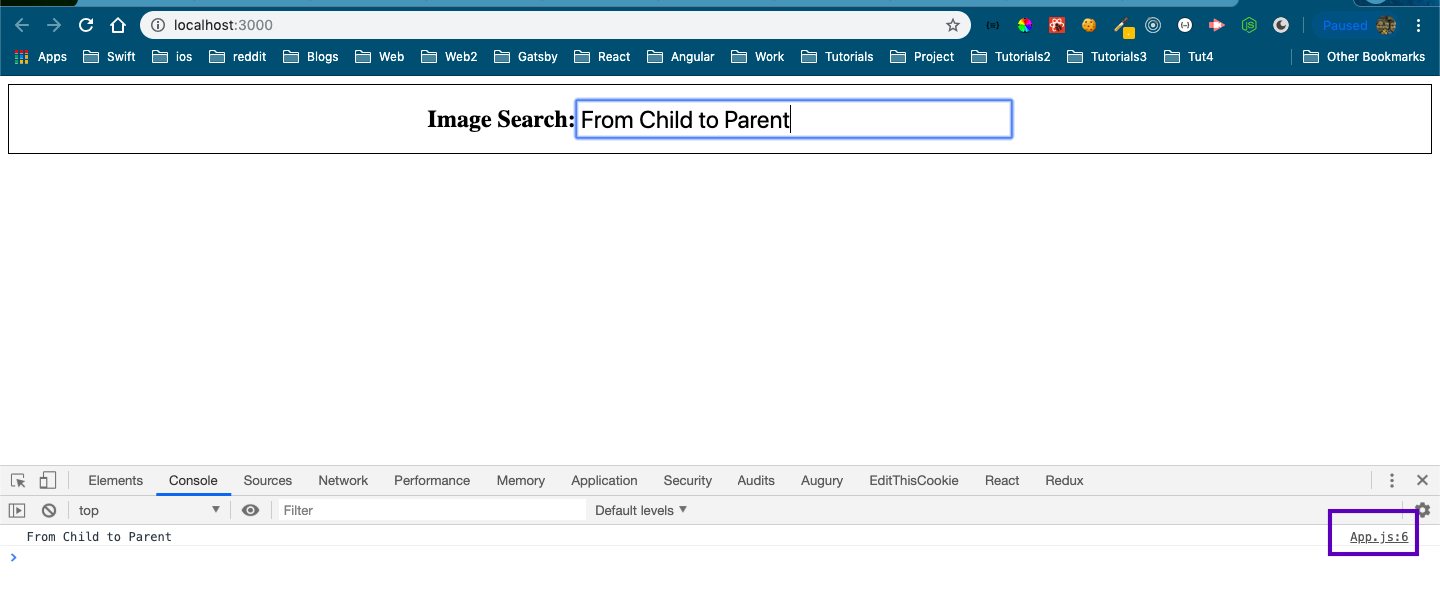 console from App.js