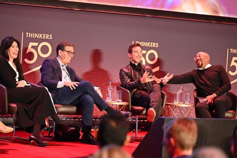 Session with Lynda Gratton (not shown), Selina Neri, Dan Pink, Tomas Chamorro-Premuzic, moderated by Marcus Collins