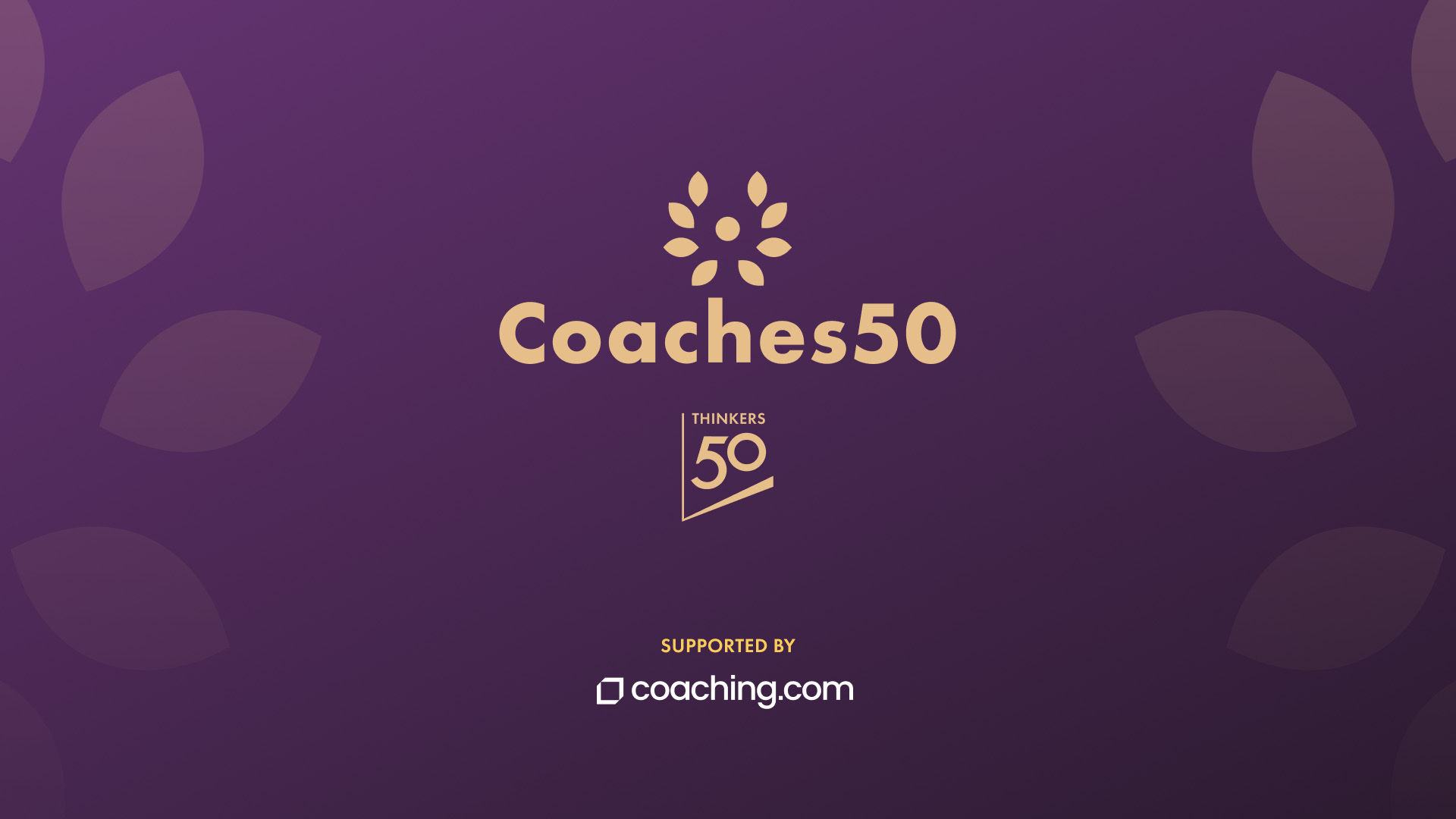 Coaches50, Thinkers50 and Coachinc.com logos on a dark purple background.