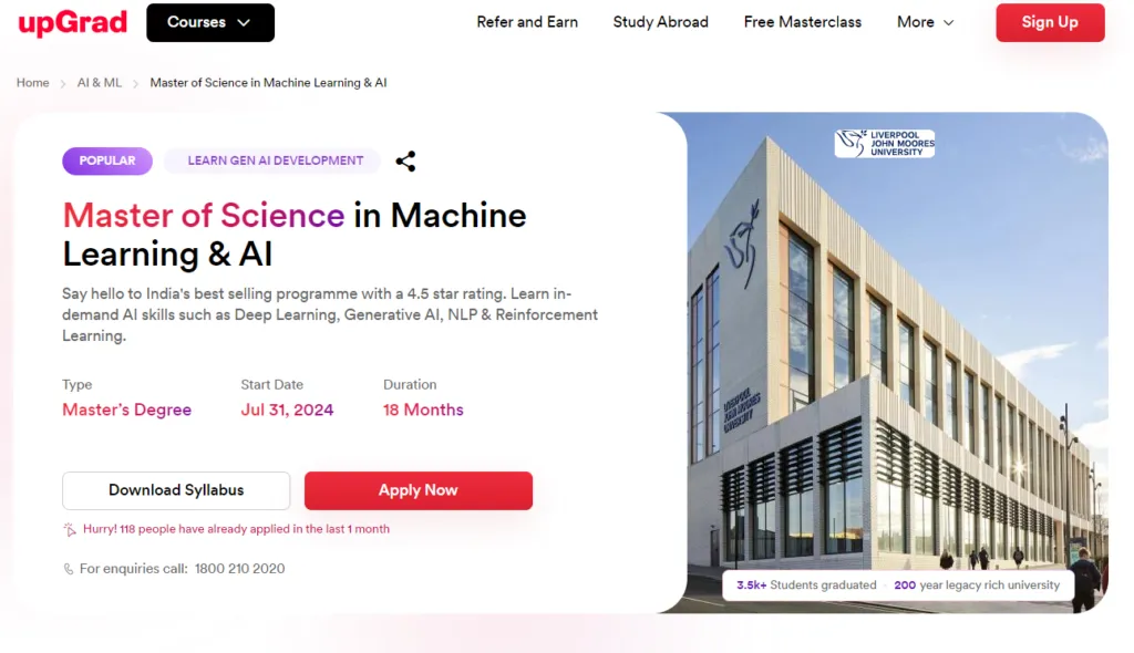 Master of Science in Machine Learning & AI