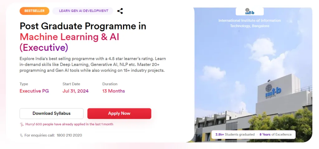 Post Graduate Programme in Machine Learning & AI