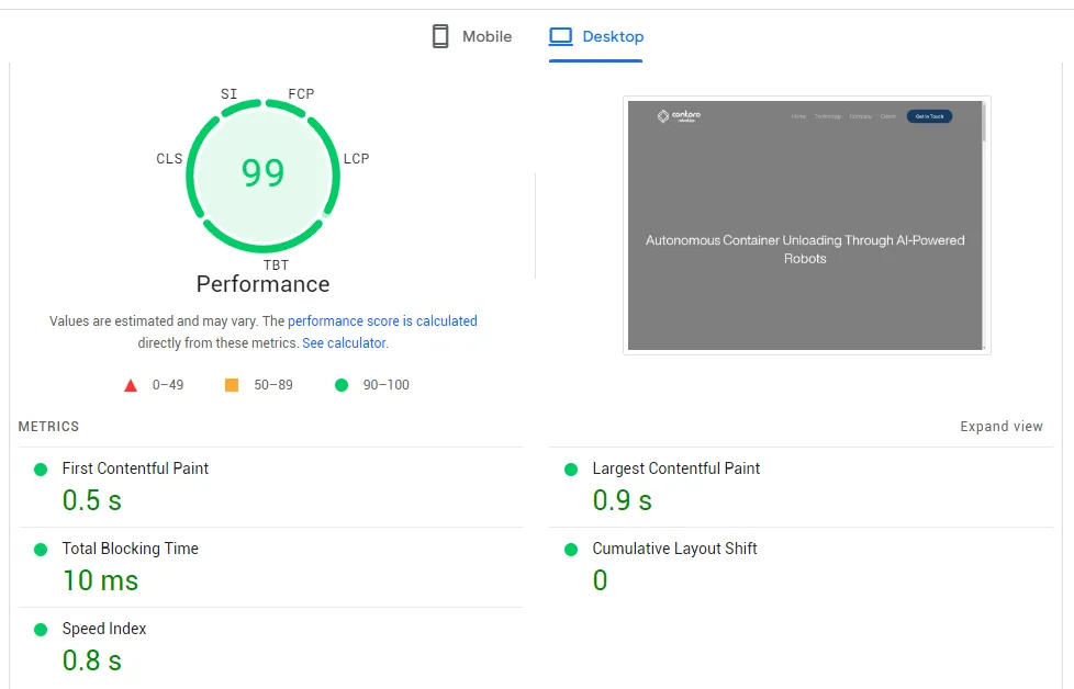 Robotics Website speed