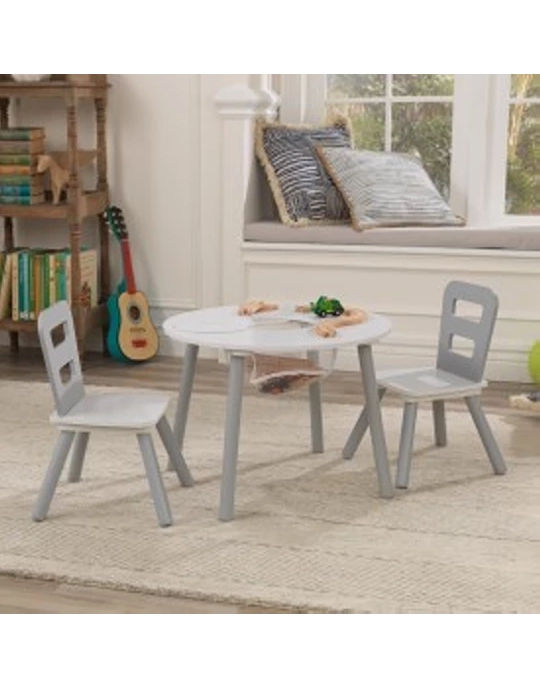 Kidkraft Round Storage Table and 2 Chair Set Gray and White