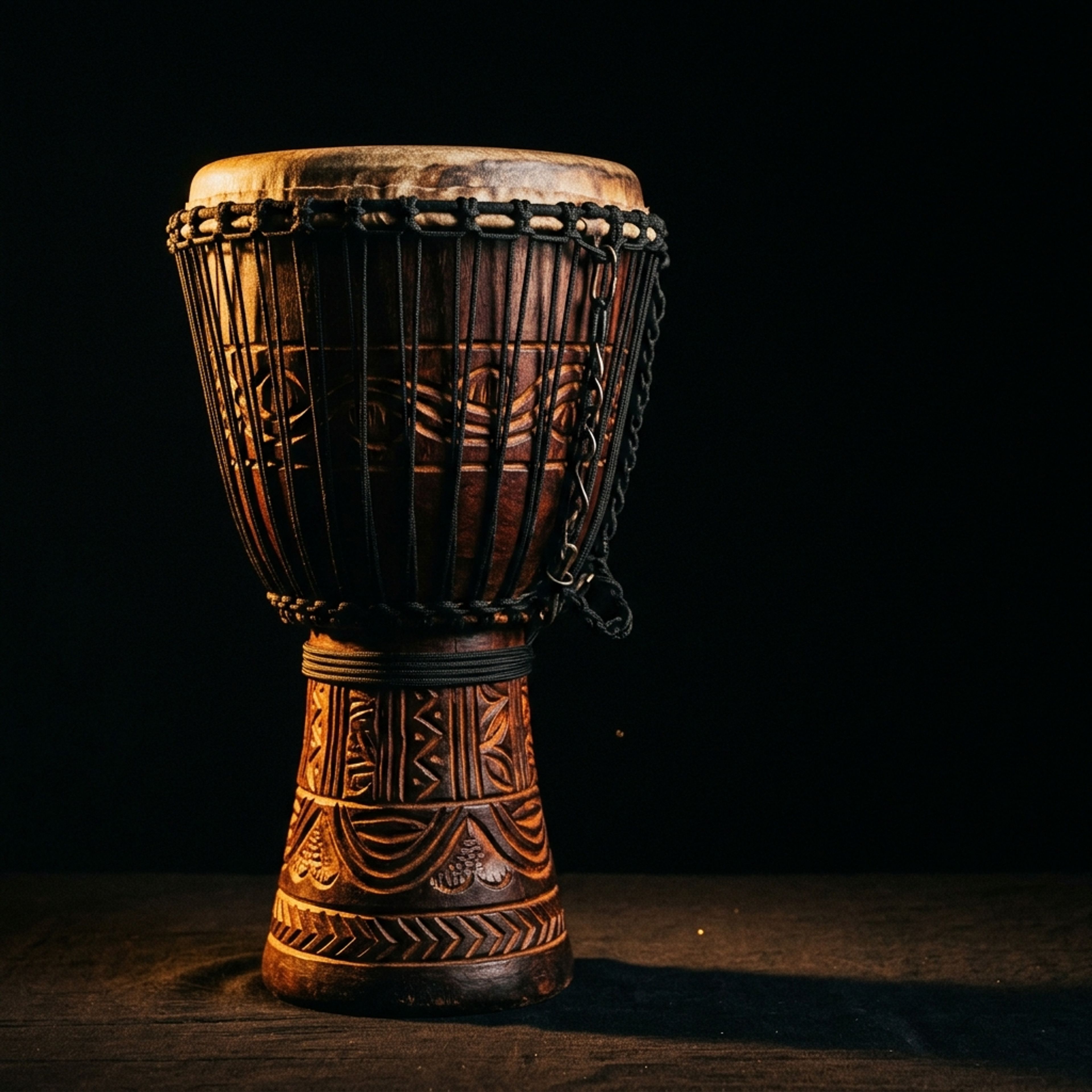 African drummers performing in dramatic spotlight line