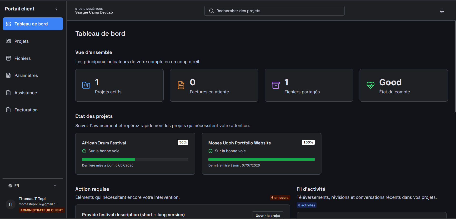Sawyer Camp DevLab Client Portal