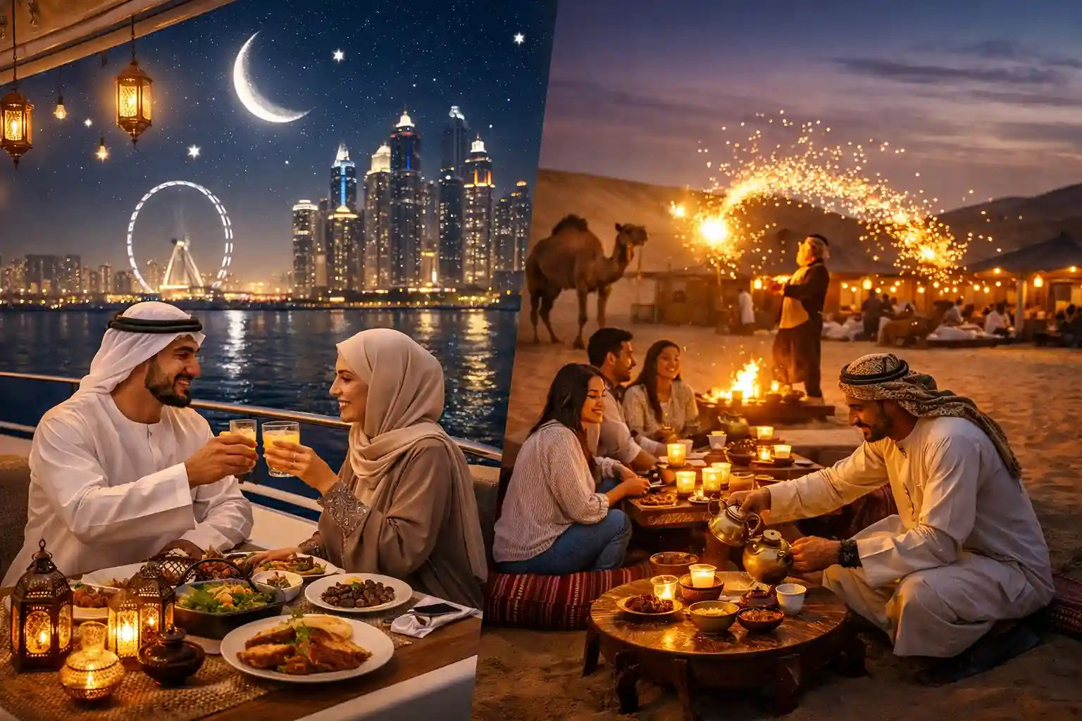 A calm Ramadan evening desert safari in Dubai, designed for families and private experiences after sunset.
