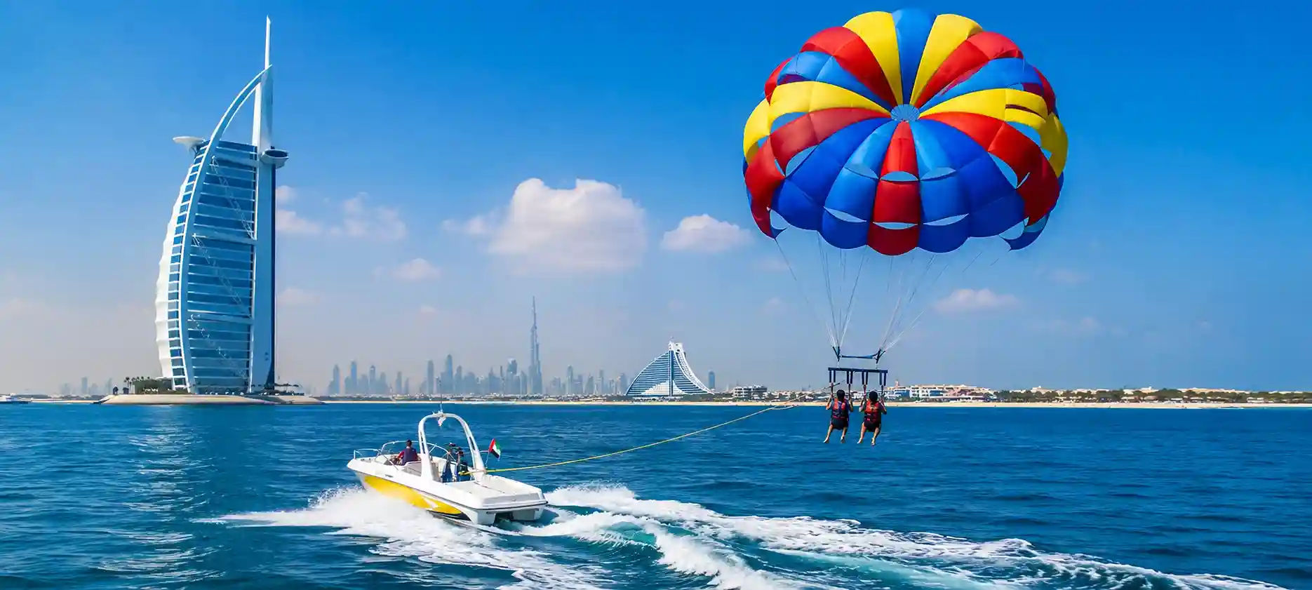 Enjoy a memorable parasailing experience in Dubai with sea views, skyline scenery and exciting family-friendly water adventure.