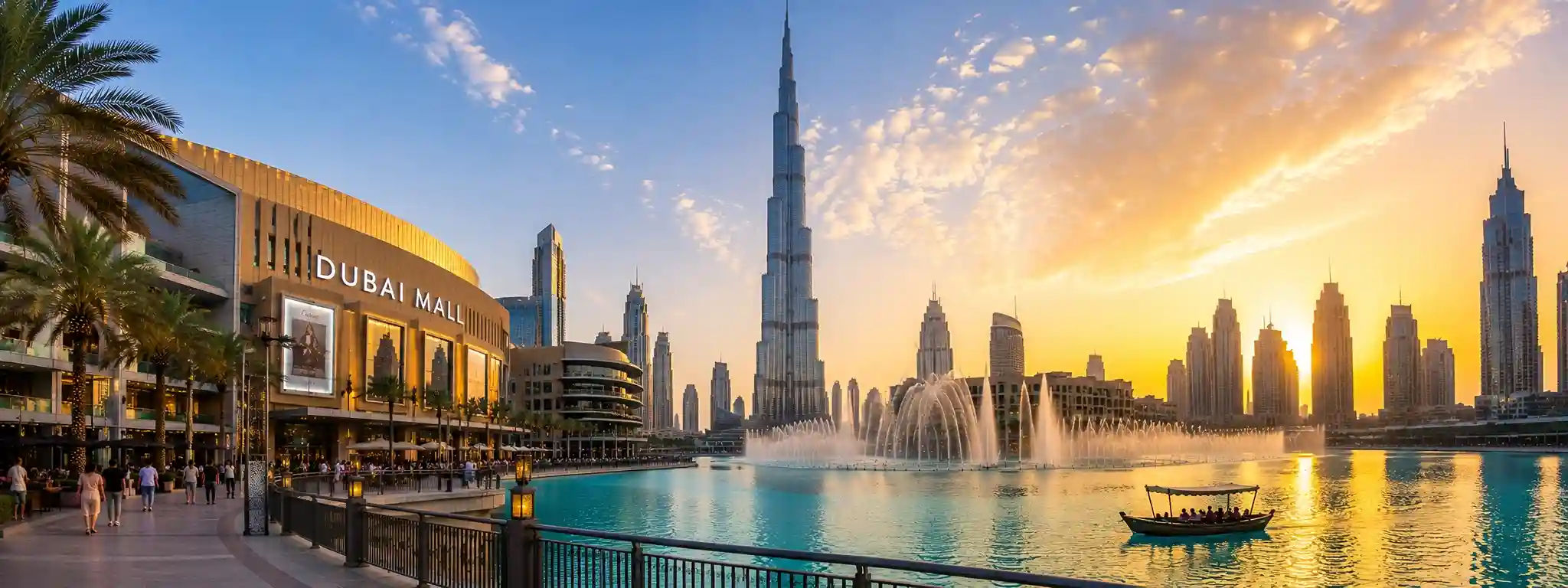 Dubai luxury experiences banner featuring desert safari, yacht tours, and adventure activities