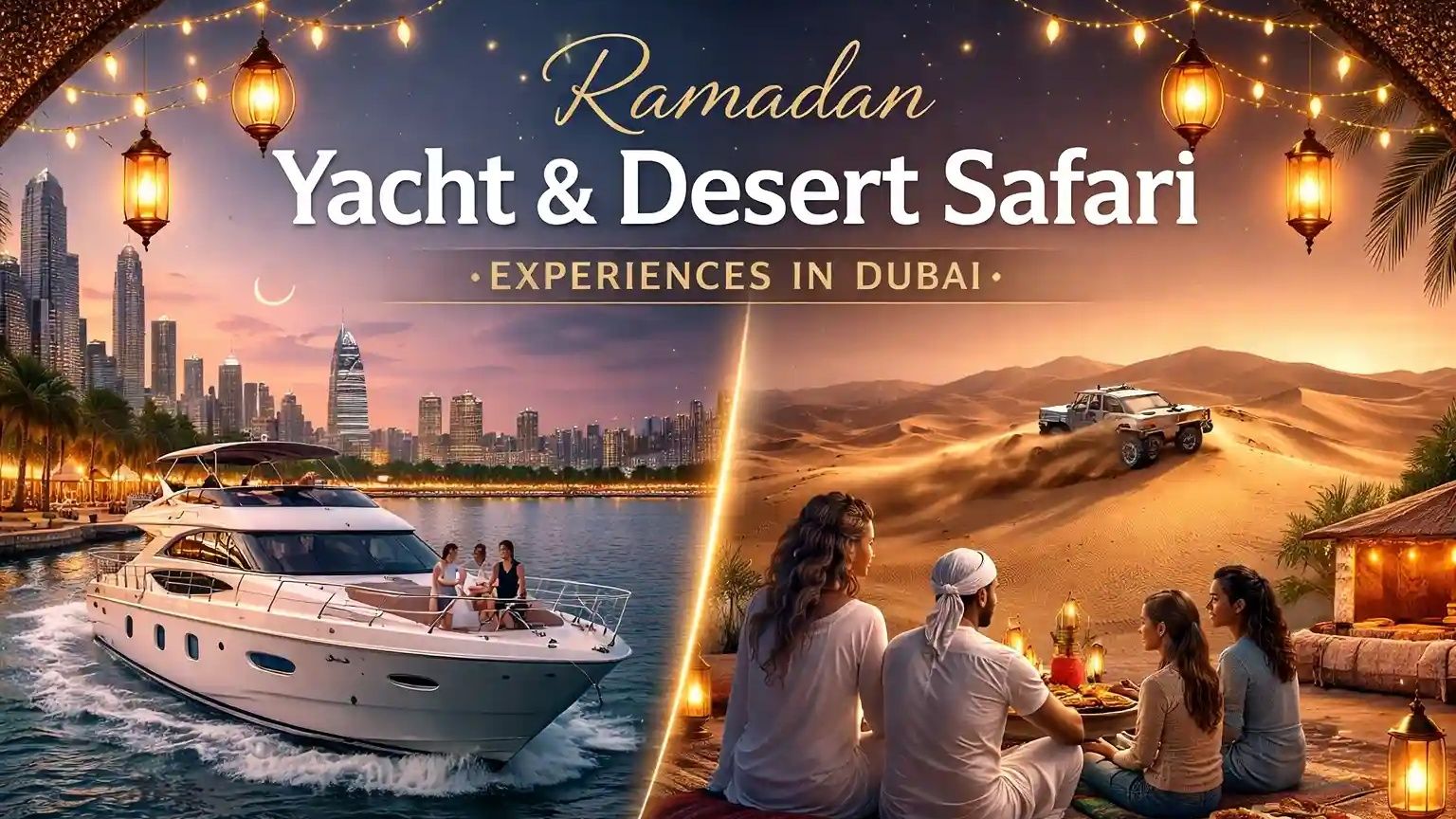 Ramadan yacht cruise and desert safari experience in Dubai after iftar for families and private groups