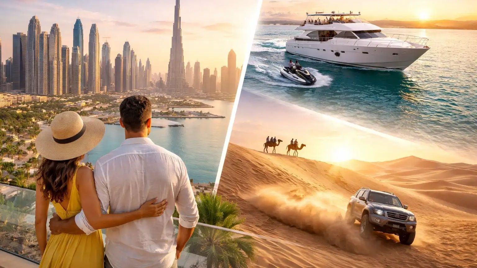 Luxury desert safari experience in Dubai with dunes, sunset view, and premium adventure activities