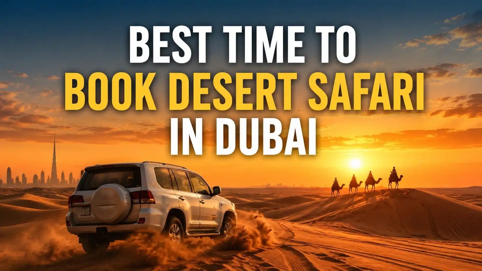 Luxury SUV driving through Dubai desert dunes during sunset safari experience