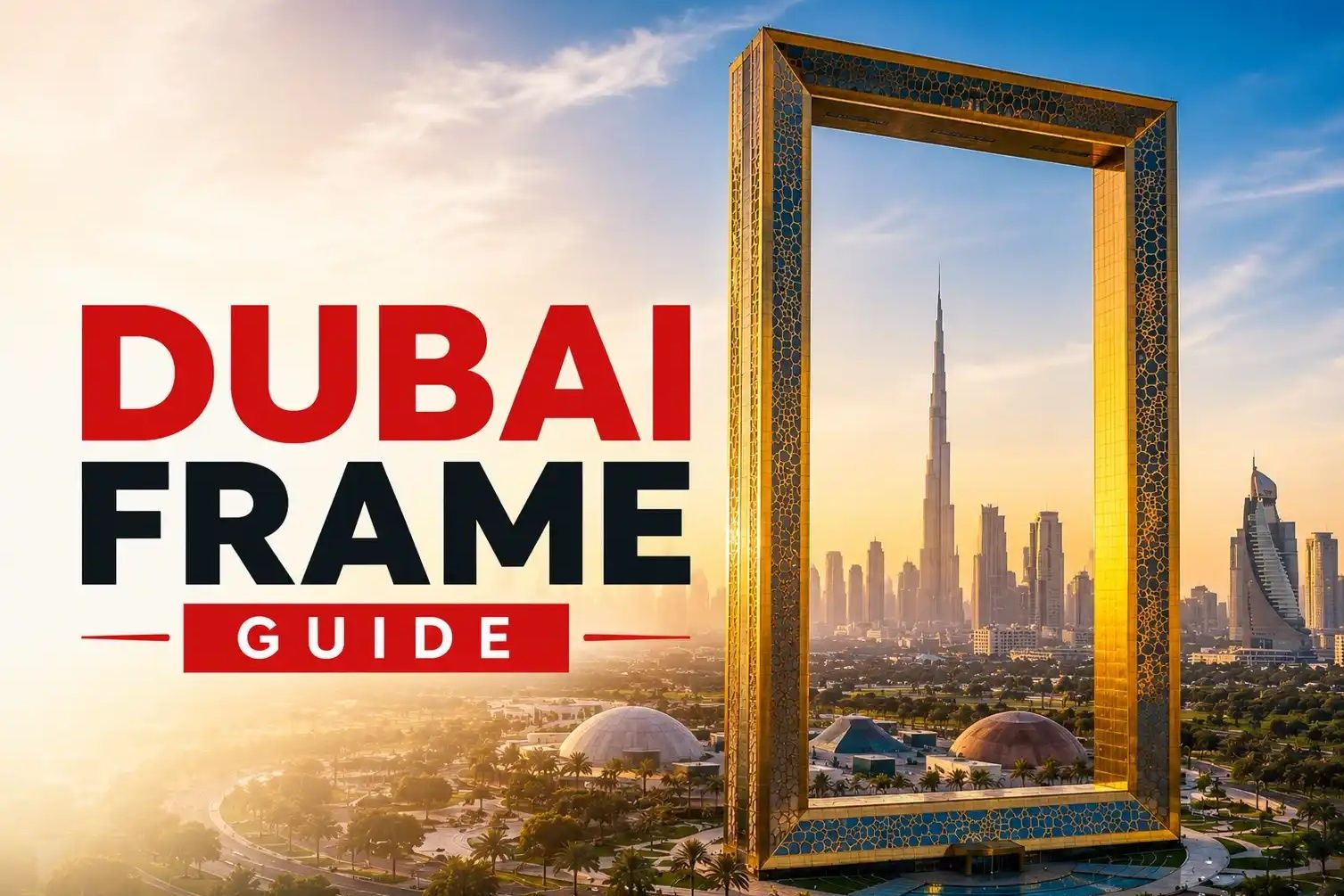 Dubai Frame guide with skyline views of old and modern Dubai