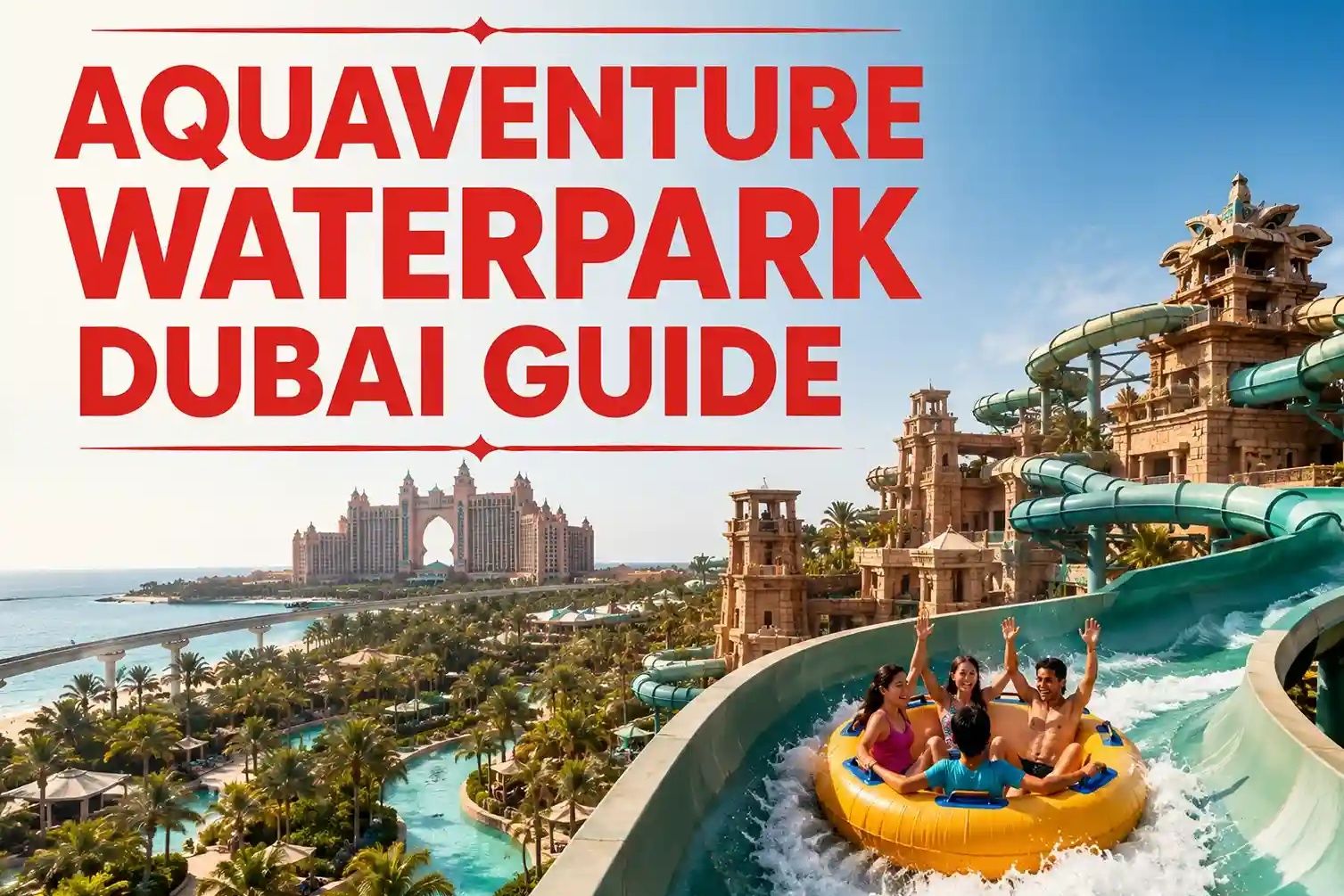 Aquaventure Waterpark Dubai guide with slides and Atlantis The Palm views