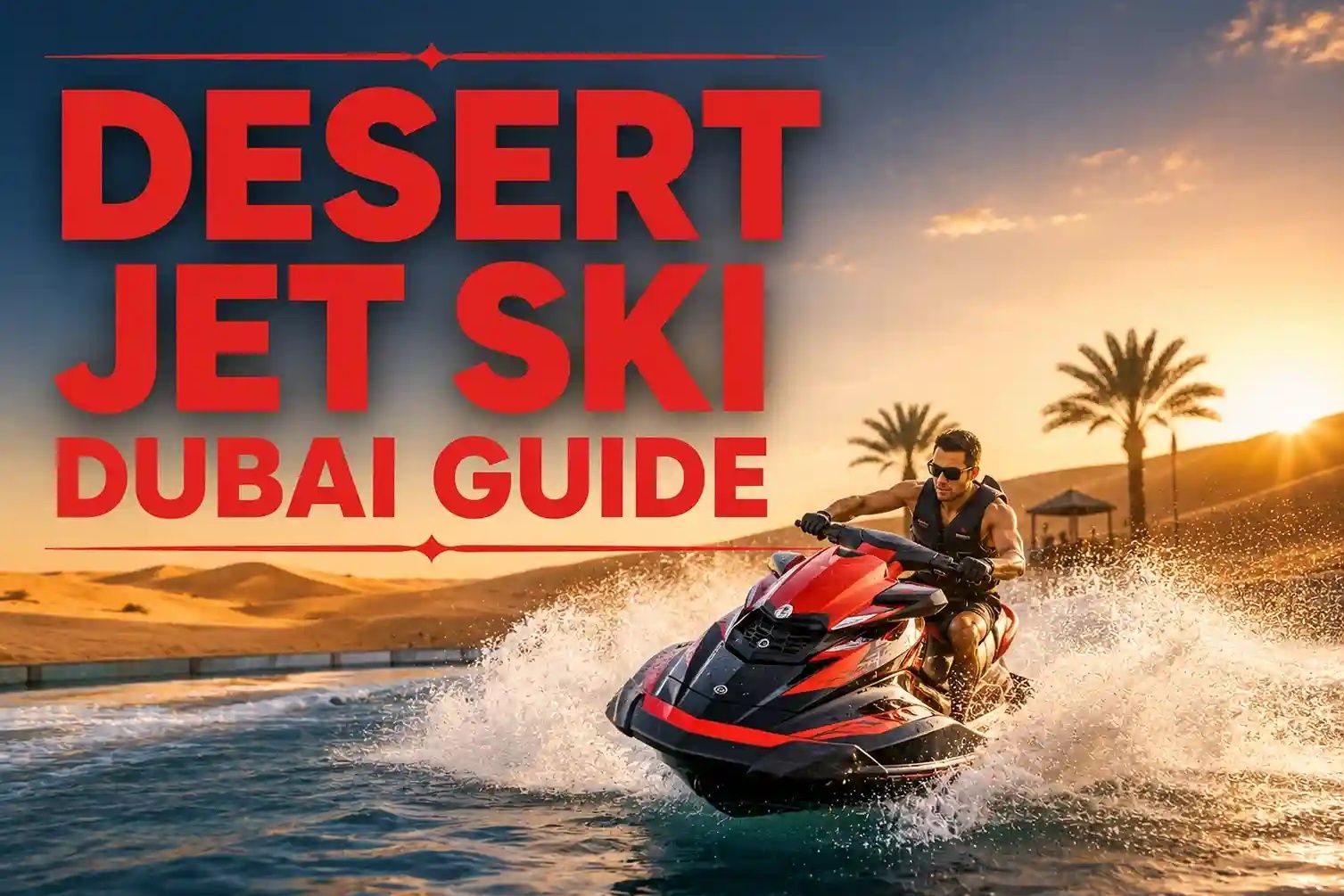 Desert Jet Ski Dubai guide with rider on water track surrounded by golden dunes
