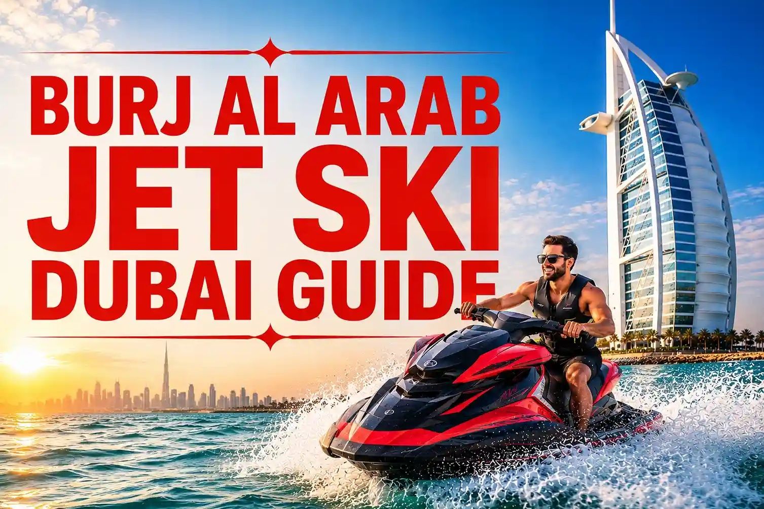 Burj Al Arab jet ski Dubai guide with rider near iconic hotel views