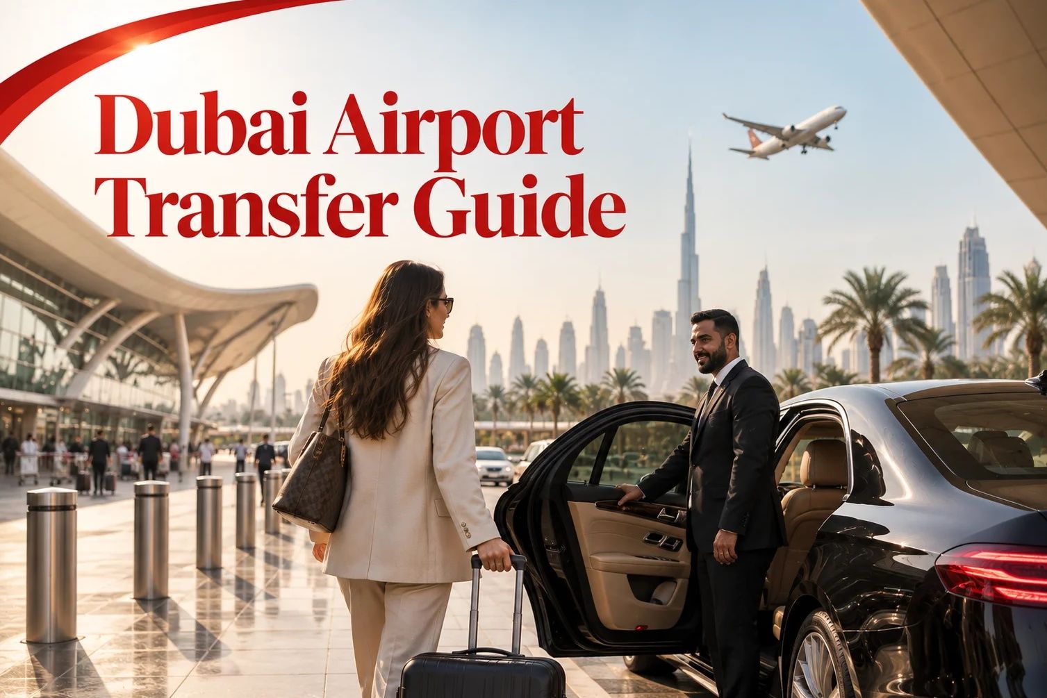 Dubai airport transfer guide with private chauffeur pickup and city skyline