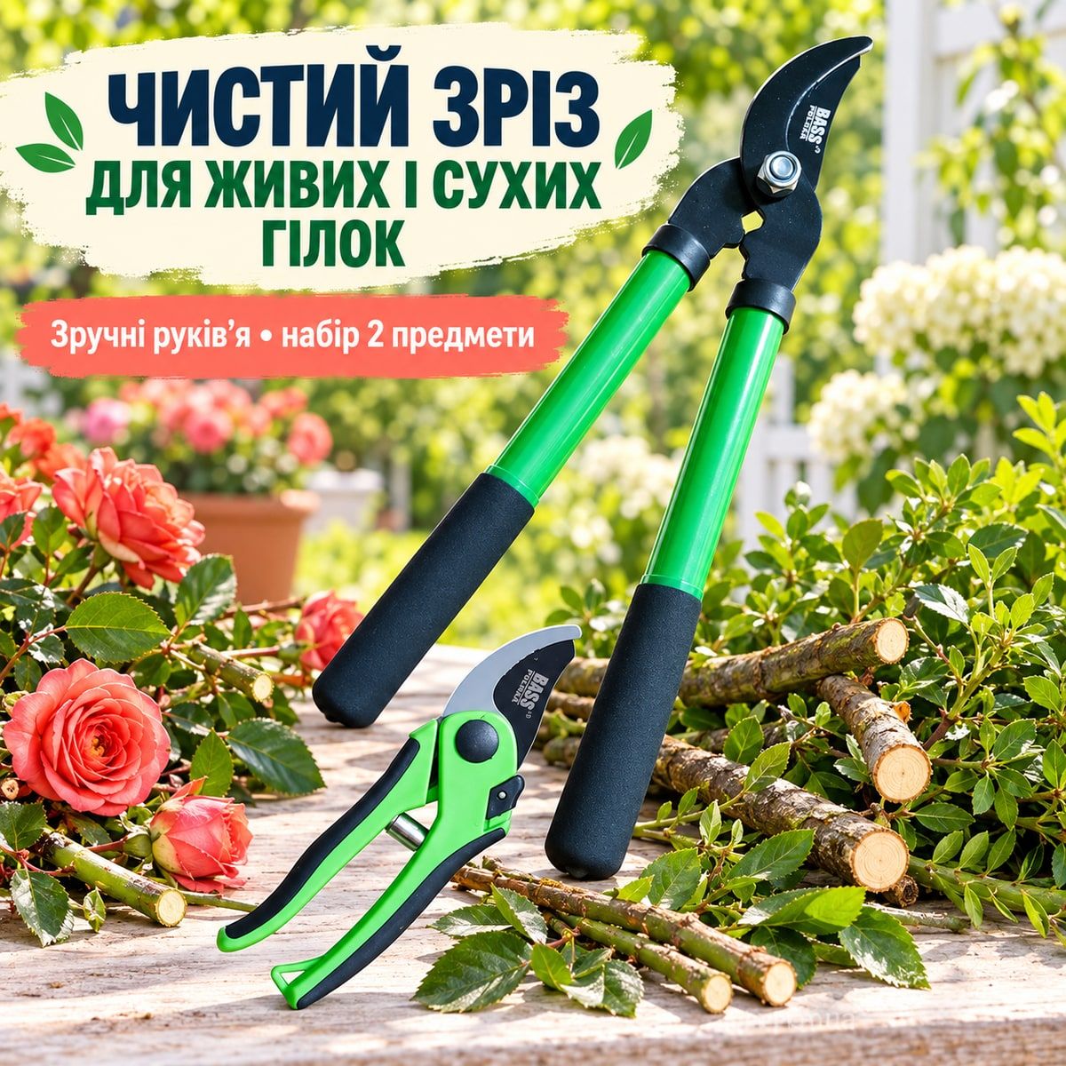 Набор садовых секаторов Bass Polska 8886 сучкорез и ручной секатор 2 предмета