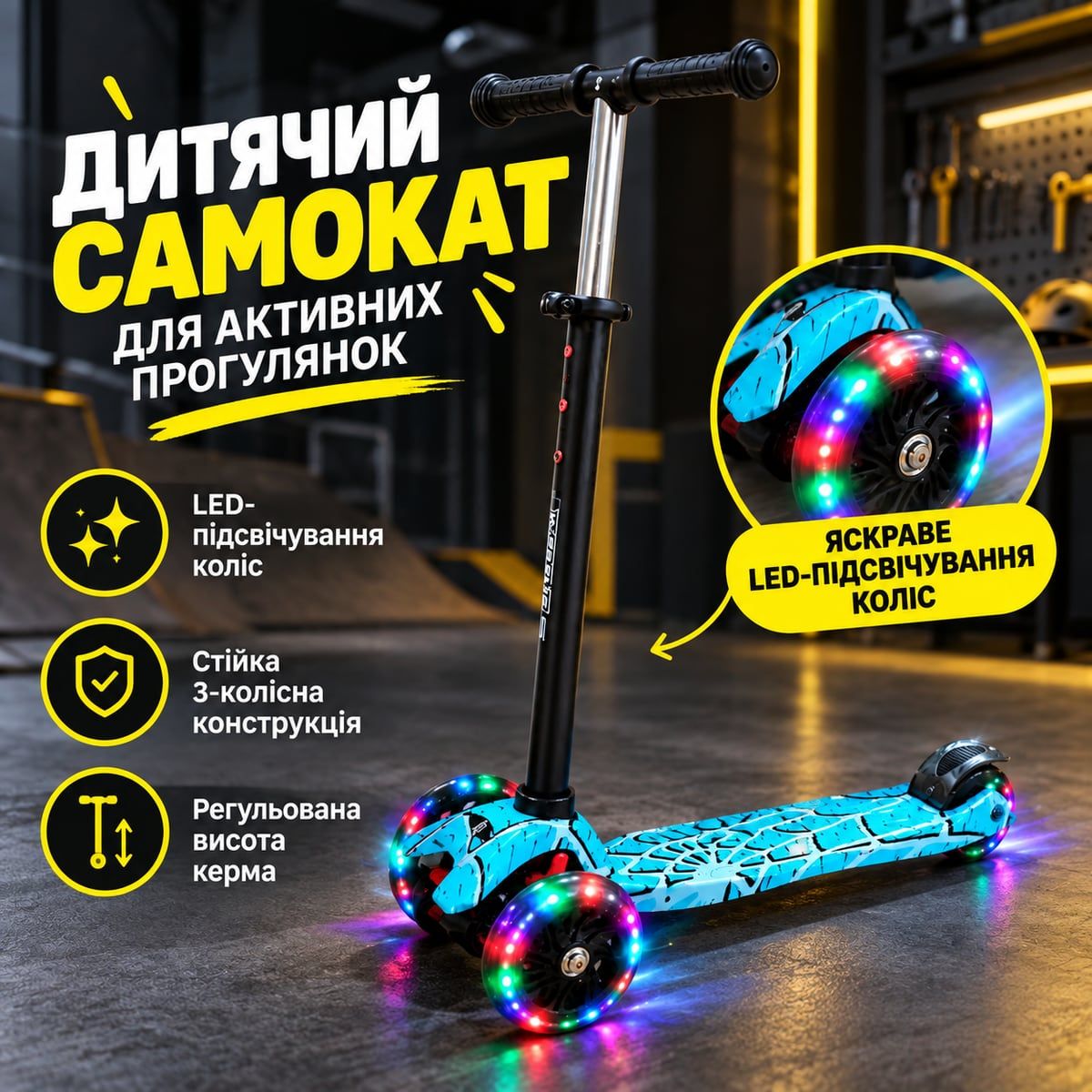 Детский двухколесный самокат X Treme KS 209W с подсветкой и регулируемым рулем
