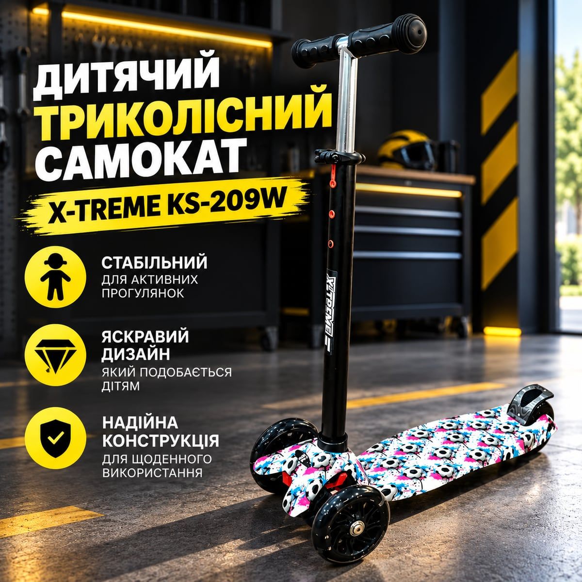 Детский трехколесный самокат X Treme KS 209W с подсветкой колес