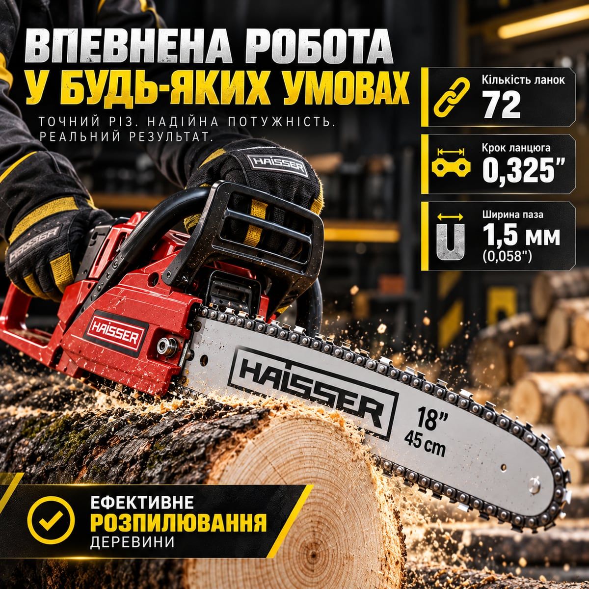 Ланцюг для бензопили Haisser 21FCH72 72 ланки крок 0 325 паз 1 5 мм