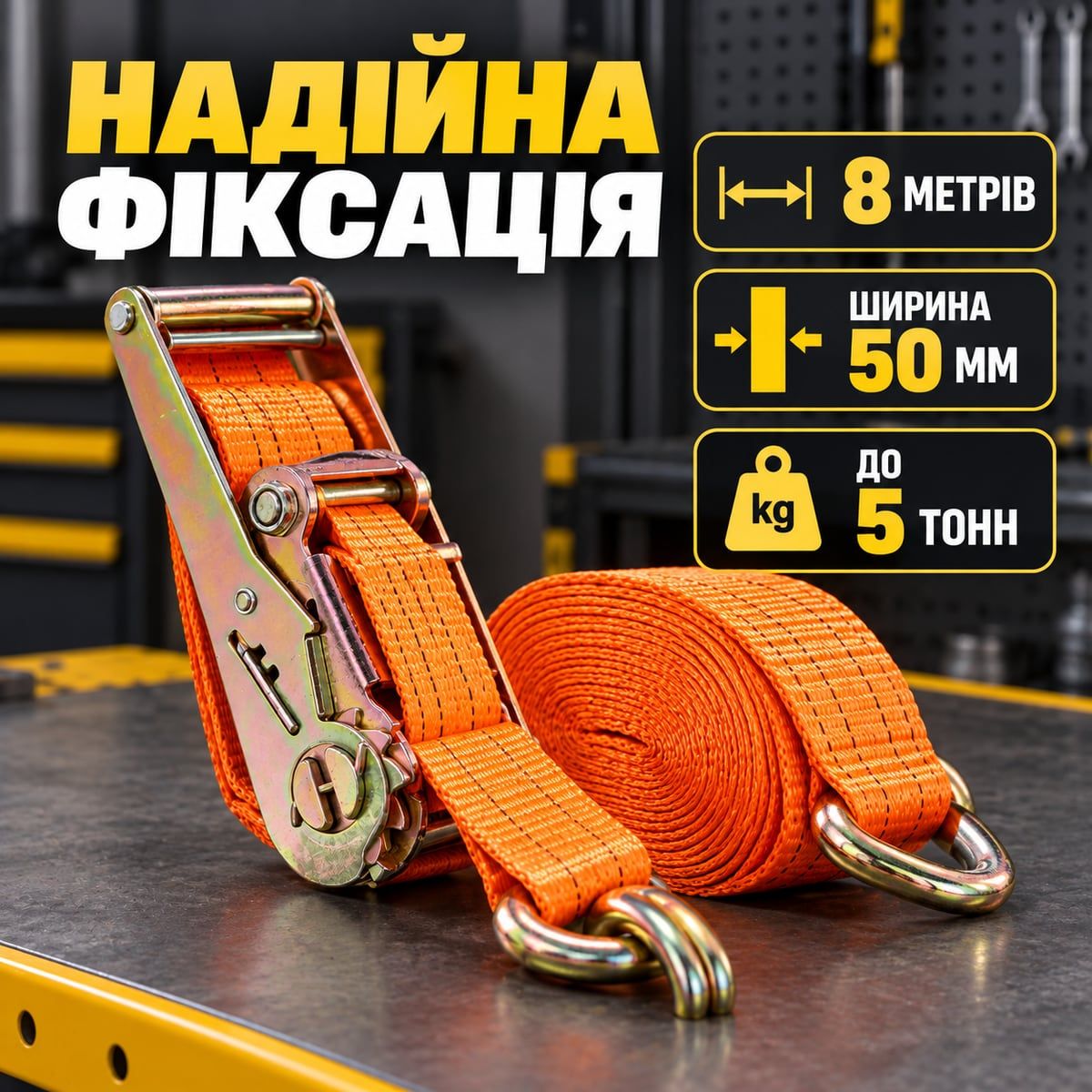 Стяжной ремень Kraft Dele KD1335 8 м 50 мм для фиксации груза до 5 тонн
