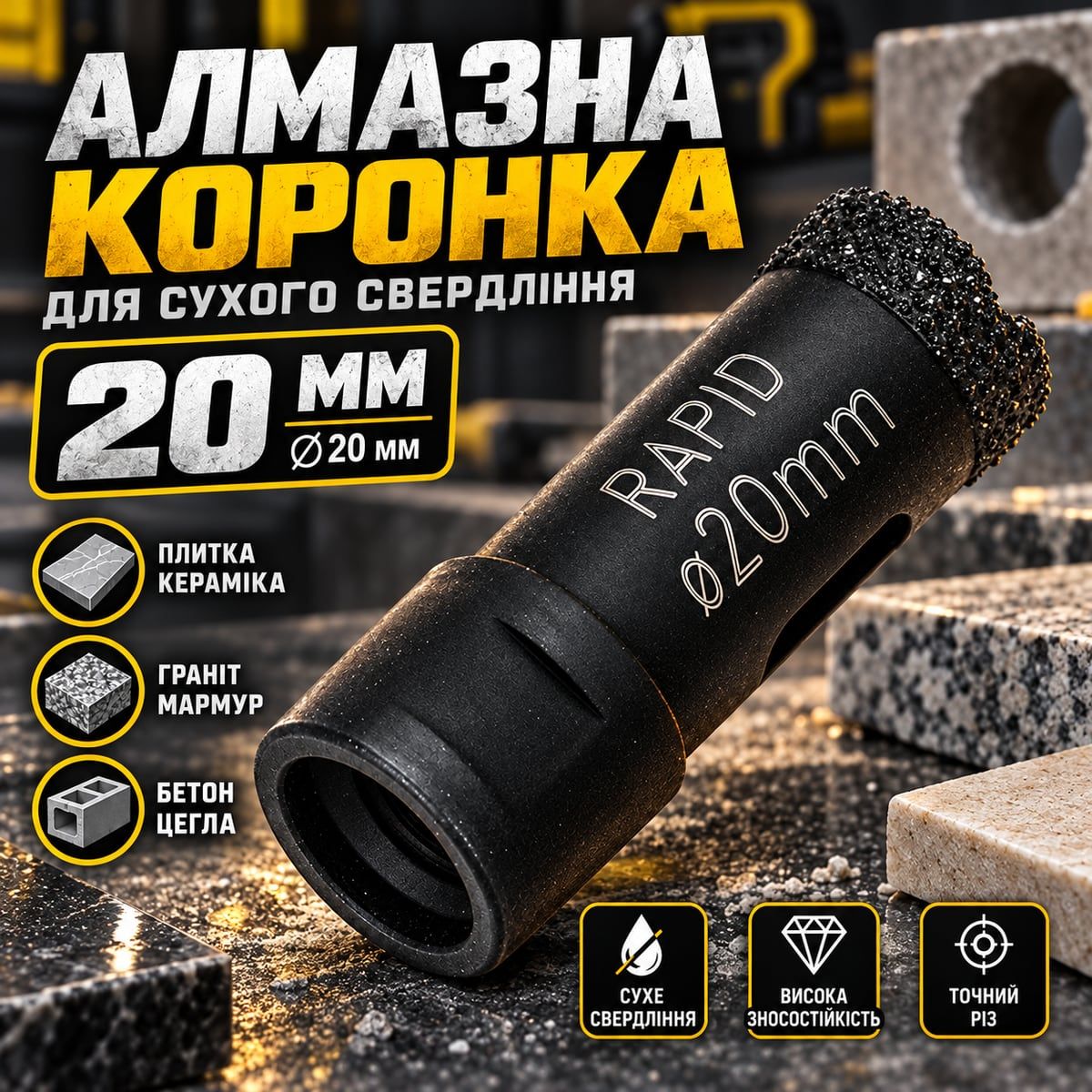 Алмазная коронка Mar Pol M22647 20 мм для плитки керамики и керамогранита