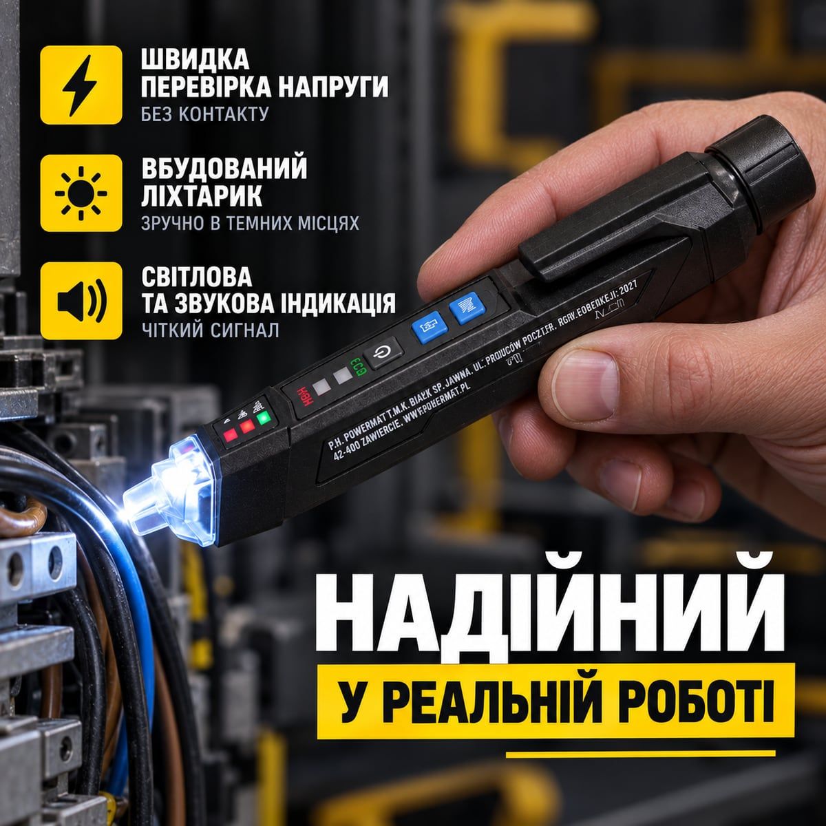 Безконтактний тестер напруги Powermat PM1042 до 1000 В для електрика