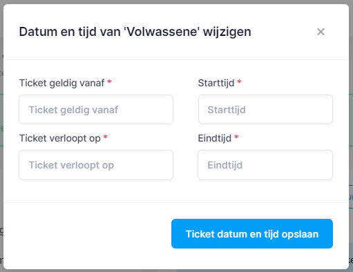 Ticket aangepaste datum en tijd