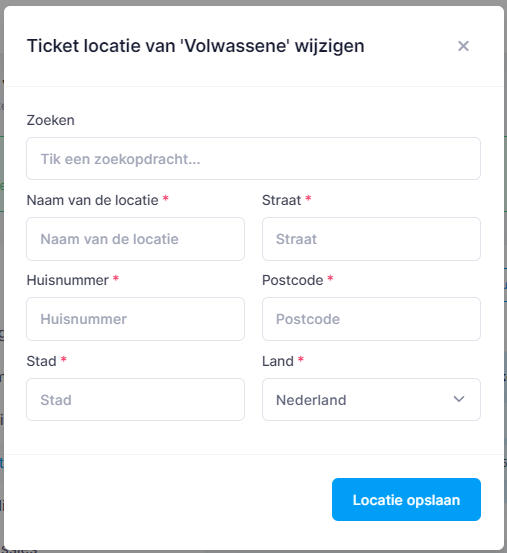 Ticket aangepaste locatie