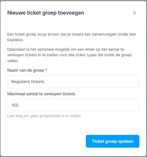 Nieuwe ticket groep toevoegen