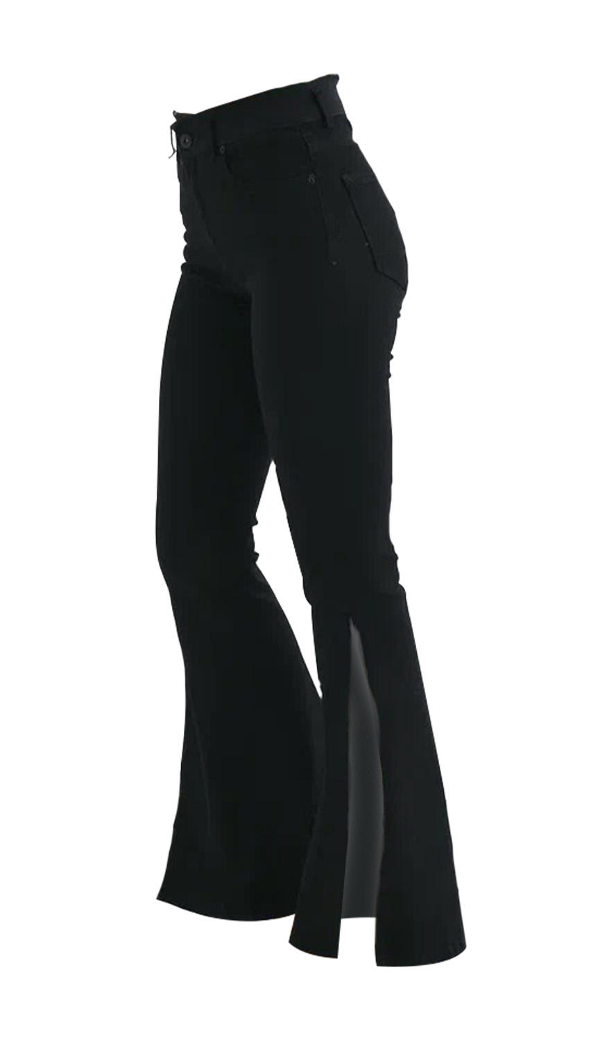 Buy Styli Black Mid Rise Boot Cut Pant with Slit online