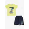 Printed Sailor Leon Set - Shirt and Shorts - Neon Yellow - Baby Boys' Wear - Cotton