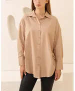 Slit Detailed Shirt - %70 Cotton & 30% Polyester - High Quality