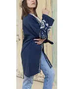 High Quality Dark Blue Long Embroidered Kimono - Women's Clothing - Cotton - Chic - Tijarahub