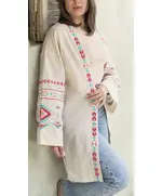 Premium Quality Beige Long Embroidered Kimono - Egyptian Women's Wear - Cotton - Tijarahub