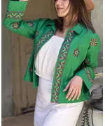 High Quality Green Embroidered Jacket - Women's Clothes - Cotton - Trendy - Tijarahub