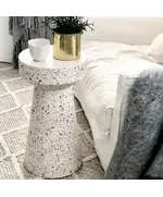 Terraazoo Side Table 60 x 50 cm - Wholesale Handcrafted White Terrazzo Accent Piece - Shaheen Farouk Designs - TijaraHub