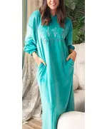 Premium Quality Turquoise Pajama Dress - Wholesale Clothing - Women's Clothes - Velvet - Stylish - Tijarahub